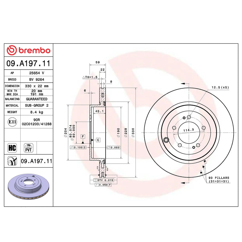 Brembo Rear Rotor Disc 09.A197.11 for Mitsubishi Lancer Evolution X 2007 - 2016