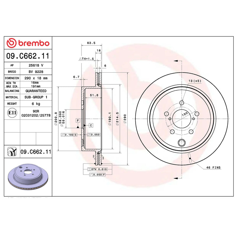 Brembo Rear Rotor Disc 09.C662.11 for Toyota GT86, Subaru BRZ Gen 1