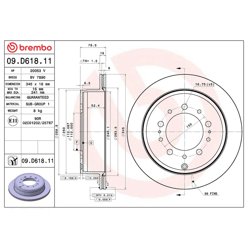 Brembo Rear Rotor Disc 09.D618.11 for Toyota Land Cruiser 200