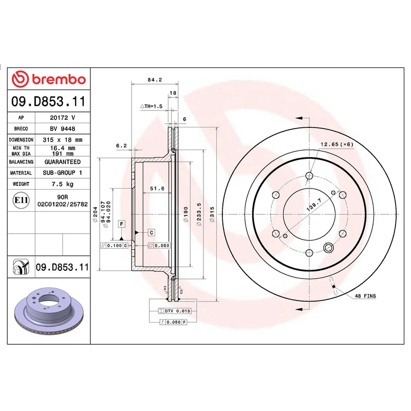 Brembo Rear Rotor Disc 09.D853.11 for Mitsubishi Montero Sport 2016 -