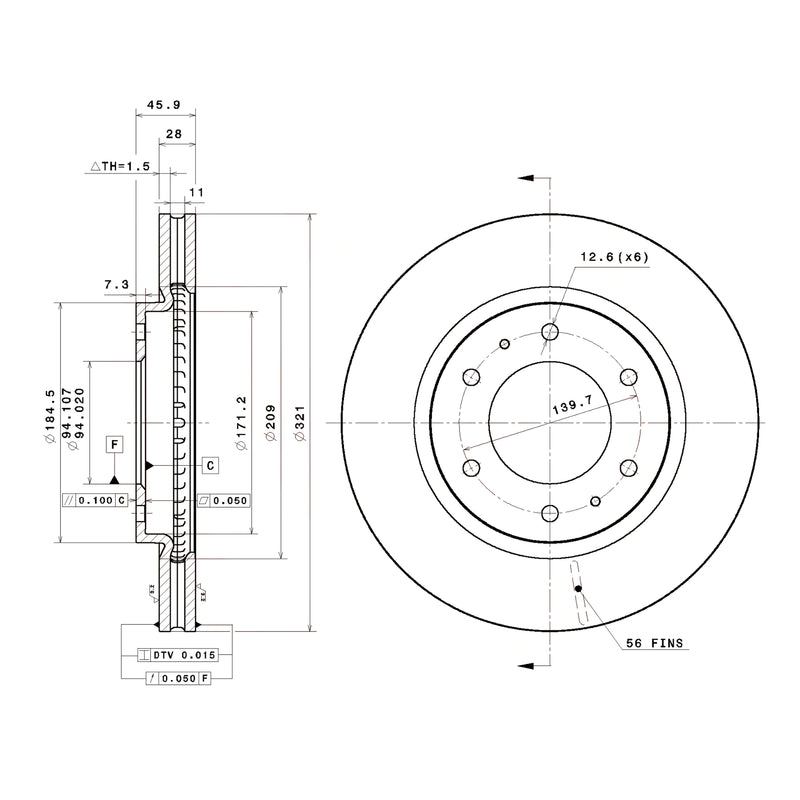 Brembo Front Rotor Disc 09.E069.11 for Mitsubishi Montero Sport 2016-Up