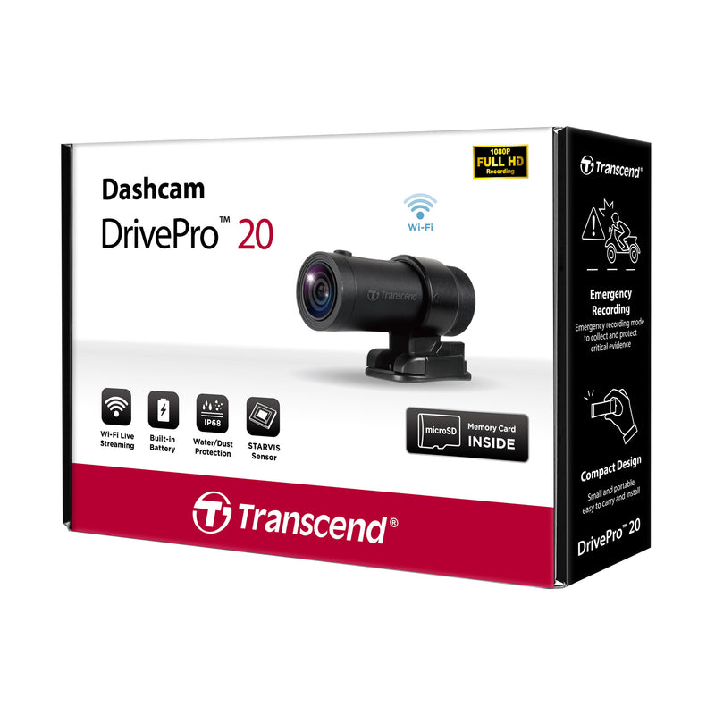 Transcend Motorcycle Dashcam DrivePro 20 Full HD 1080P 64GB