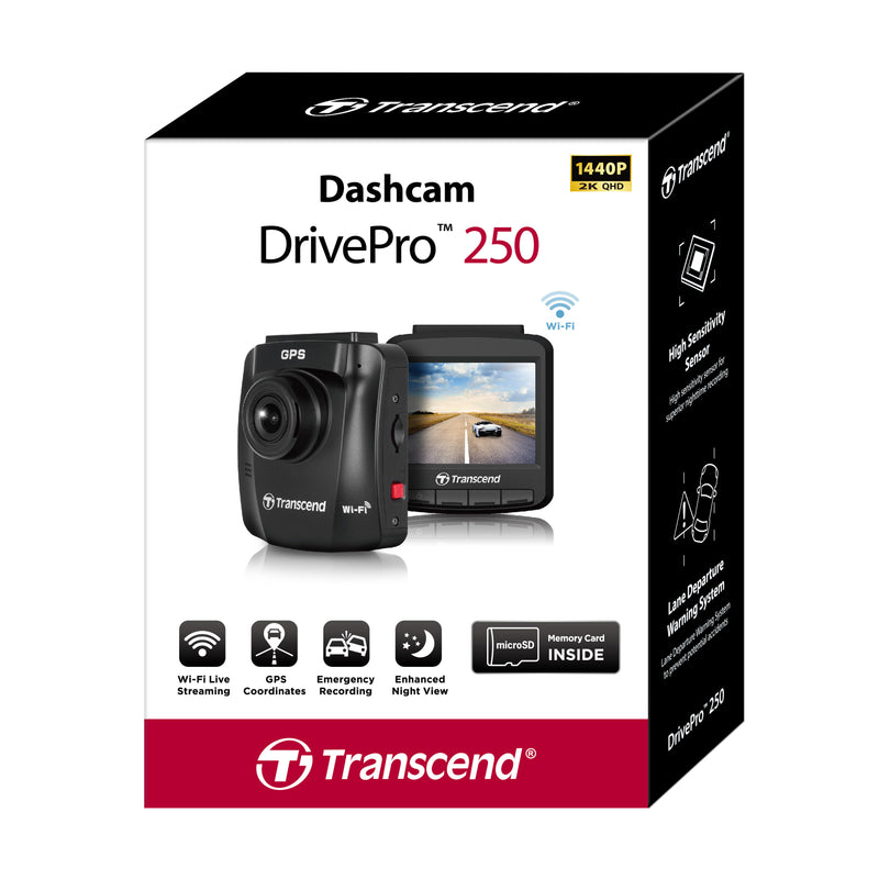 Transcend Dashcam DrivePro 250 1440P 2K QHD 64GB