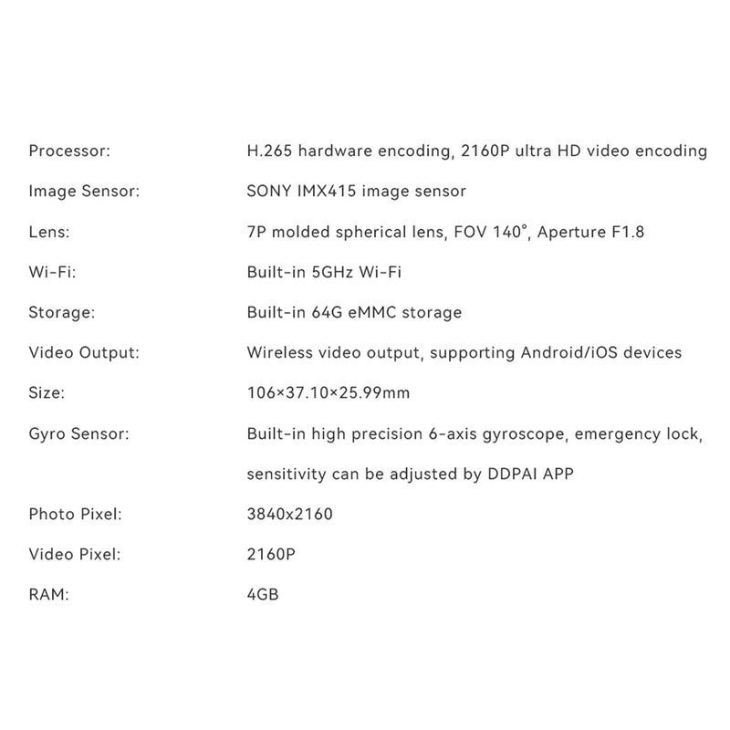 DDPAI Dashcam Mini 5 2160P 4K UHD Resolution