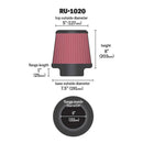 K&N Universal Clamp-On Air Filter RU-1020 6" Inlet, 8" Height