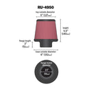 K&N Universal Clamp-On Air Filter RU-4950 2.5" Inlet, 5.5" Height