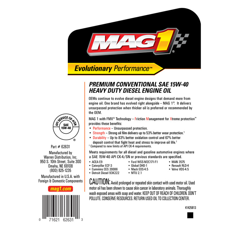 Mag1 Premium Conventional Heavy Duty Diesel Engine Oil 15W-40 1 Gallon