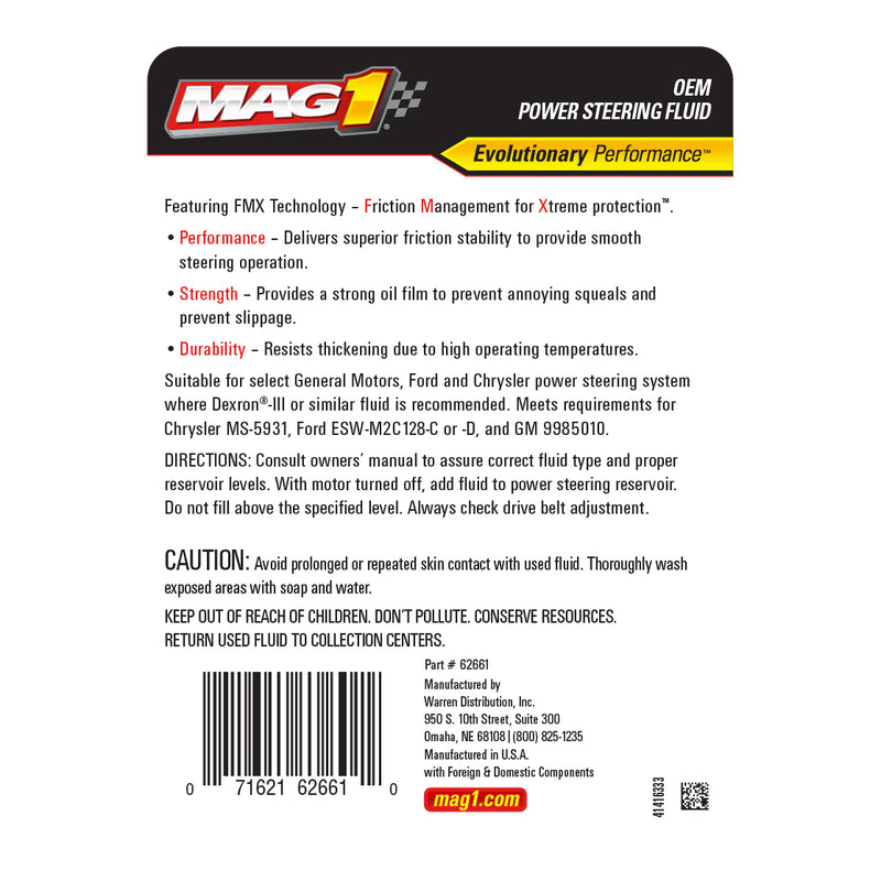MAG1 Power Steering Fluid OEM Formula 1qt.
