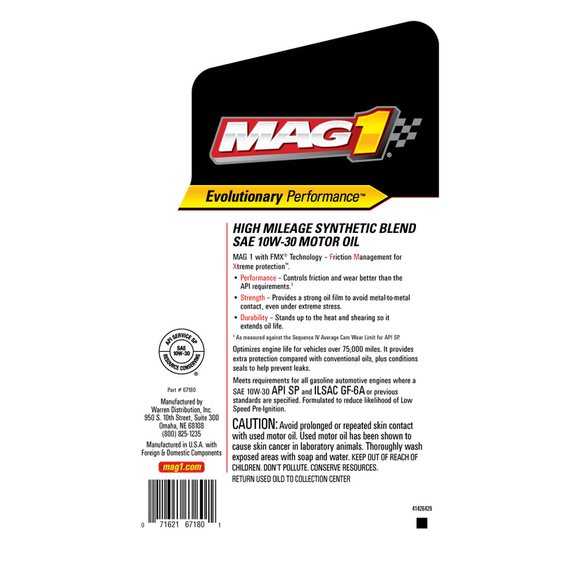 MAG1 10W30 API SP GF-6A Synthetic Blend High Mileage 5qt/4.73L