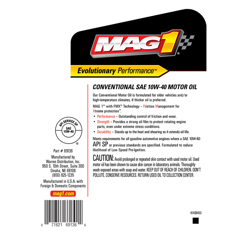 MAG1 10W40 API SP/SN/GF-5 Motor Oil 1gal/3.79L