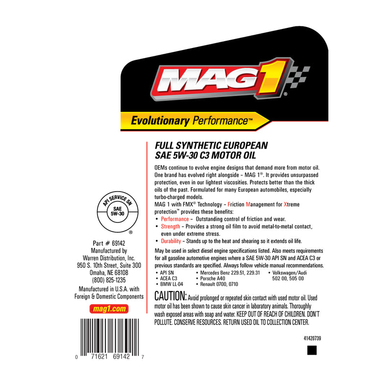 MAG1 5W30 API SN/CF 100% SYNTHETIC EURO BLEND OIL 1Gal.