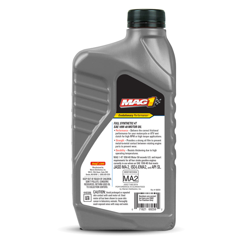 MAG1 4T 10W-40 100% Synthetic Oil JASO MA-2, SL 1qt.