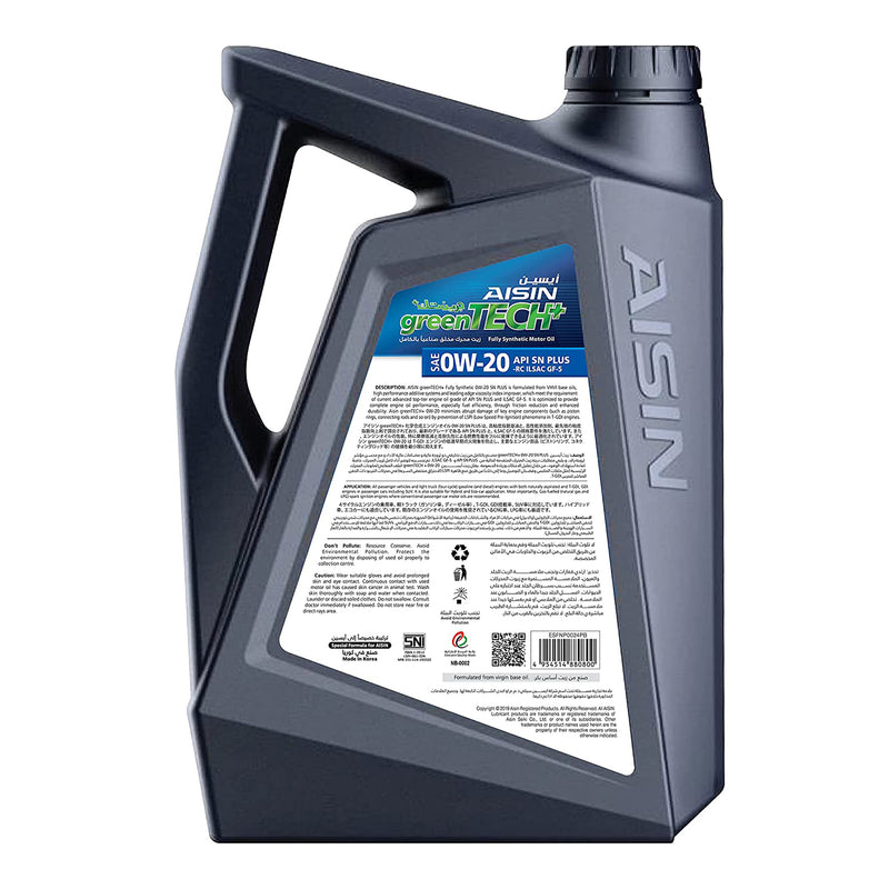 Aisin Engine Oil Fully Synthetic Gas/Diesel SN / CF 0W20 4 Liters