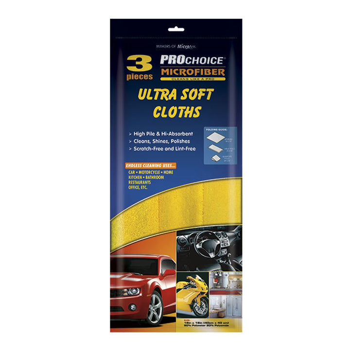 Prochoice Microfiber Ultra Soft Cloth x 3 Yellow 16in x 16in