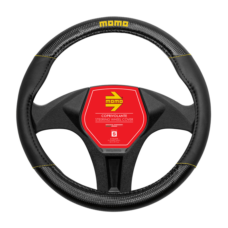 MOMO Steering Wheel Cover Carbon Black/Yellow M